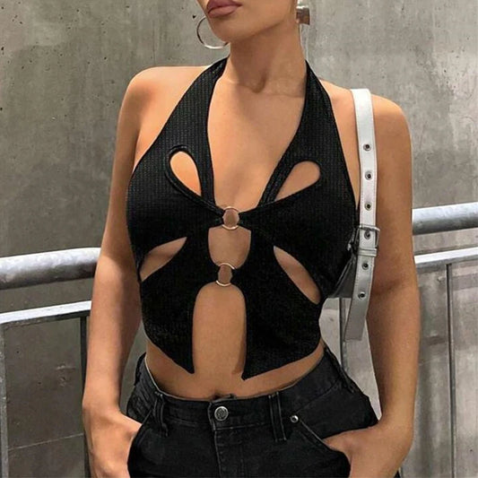 Women’s Sexy Cut-Out Ring Detail Halter Top