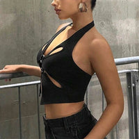Women’s Sexy Cut-Out Ring Detail Halter Top
