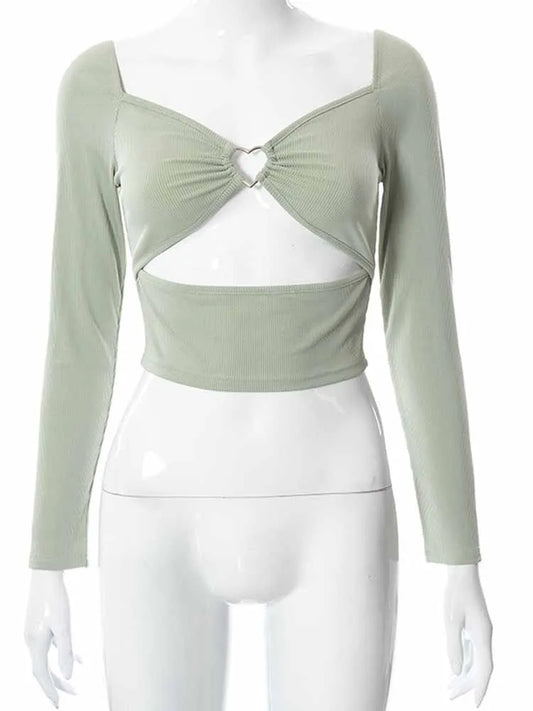 Backless Hollow-Out Ribbed V-Neck Crop Top